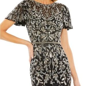 ✔️#62B BNWT MAC DUGGAL EMBELLISHED HIGH NECK FLUTTER SLEEVE DRESS $500
